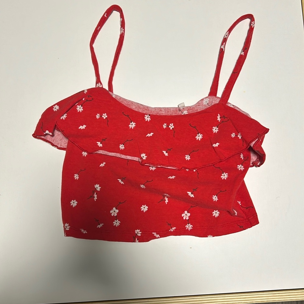 Red and white flower crop top